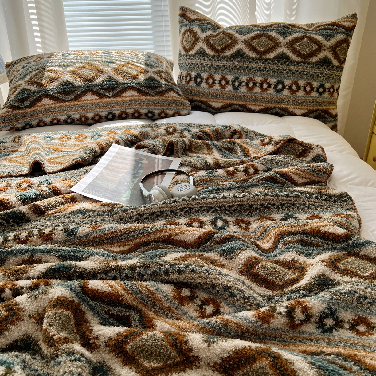 91家纺网 家纺一手货源 找家纺 舒隅家纺 A类高级感半边绒三角针毛毯毯子 波西米亚-绿