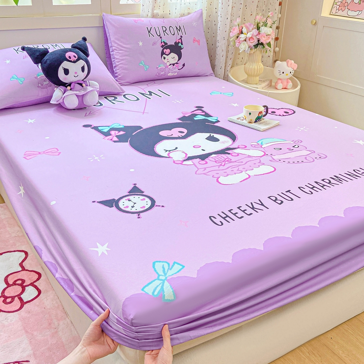 91家纺网 家纺一手货源 找家纺 博雅 2025春夏新款三丽欧大版全棉纯棉单品床笠床笠单件单床笠 全棉大版-小恶魔库洛米