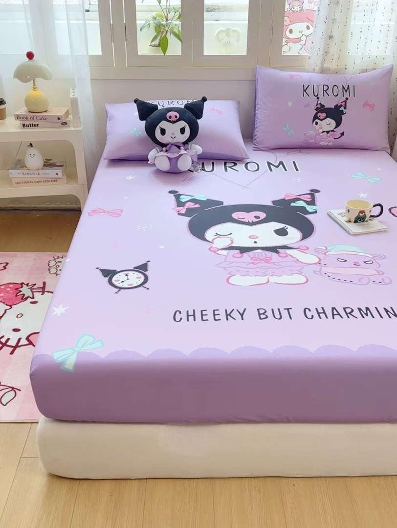 91家纺网 家纺一手货源 找家纺 博雅 2025春夏新款三丽欧大版全棉纯棉单品床笠床笠单件单床笠 全棉大版-小恶魔库洛米