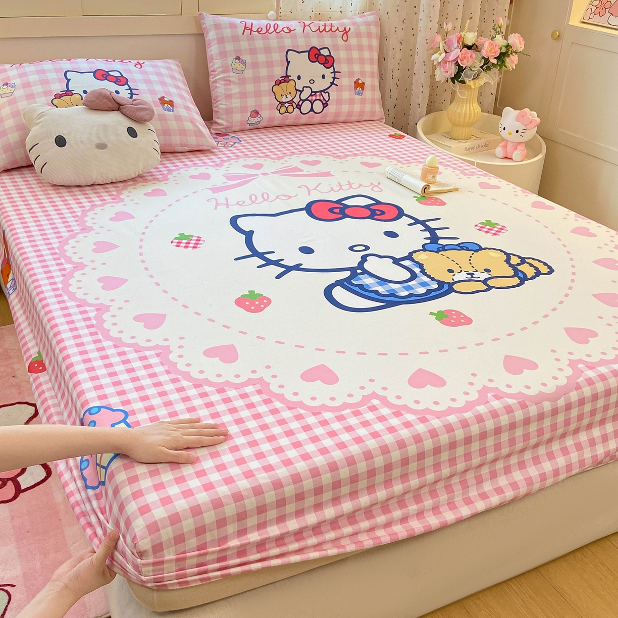 91家纺网 家纺一手货源 找家纺 博雅 2025春夏新款三丽欧大版全棉纯棉单品床笠床笠单件单床笠 全棉大版-小熊饼干KT