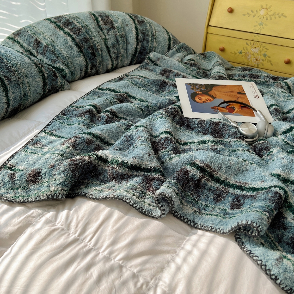 91家纺网 家纺一手货源 找家纺 舒隅家纺 A类高级感半边绒三角针毛毯毯子 黛弦-绿