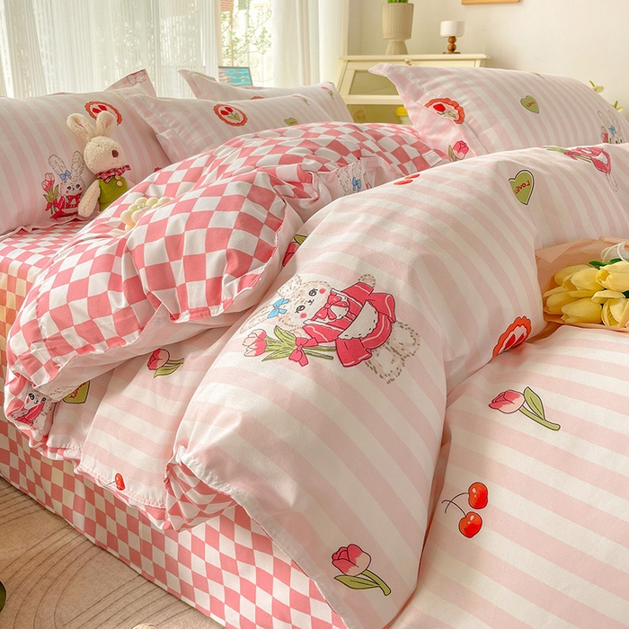 91家纺网 家纺一手货源 找家纺 文黛家居 2025新款植物羊绒亲肤小版花单被套 粉黛佳人