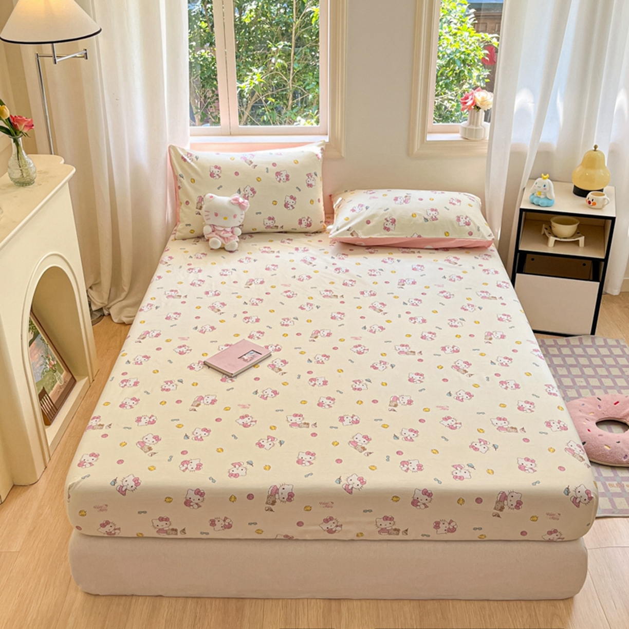 91家纺网 家纺一手货源 找家纺 博雅 2025春夏新款三丽欧小版全棉纯棉单品床笠床笠单件单床笠 可爱KT