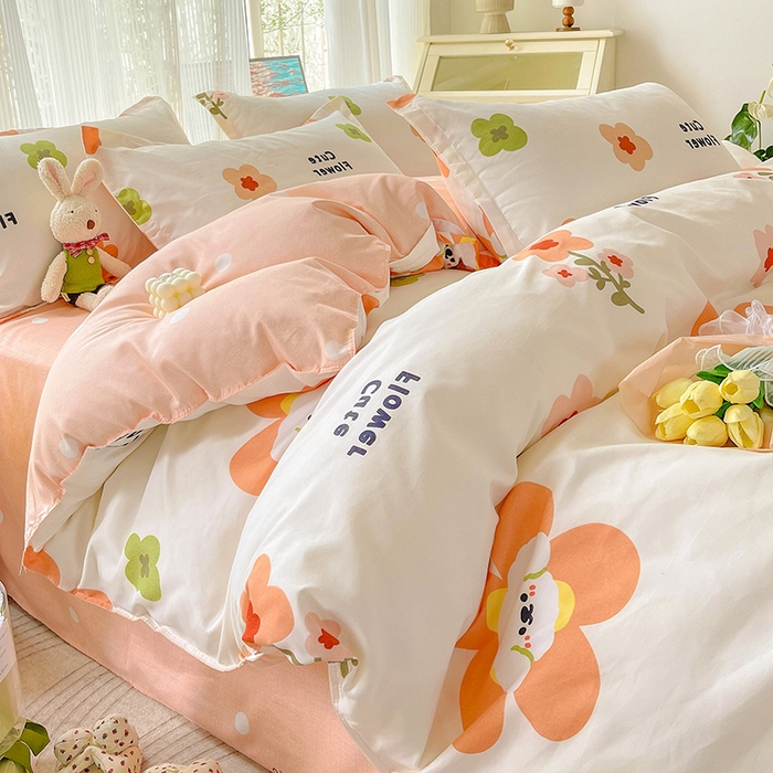 91家纺网 家纺一手货源 找家纺 文黛家居 2025新款植物羊绒亲肤小版花单被套 花香怡人-桔