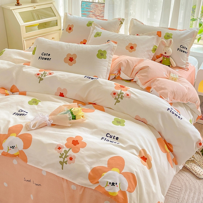 91家纺网 家纺一手货源 找家纺 文黛家居 2025新款植物羊绒亲肤小版花单被套 花香怡人-桔