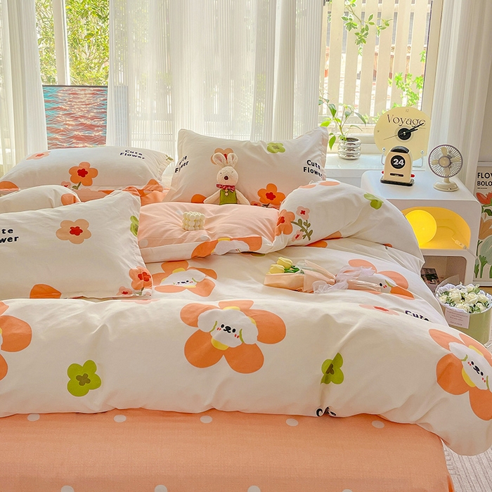 91家纺网 家纺一手货源 找家纺 文黛家居 2025新款植物羊绒亲肤小版花单被套 花香怡人-桔