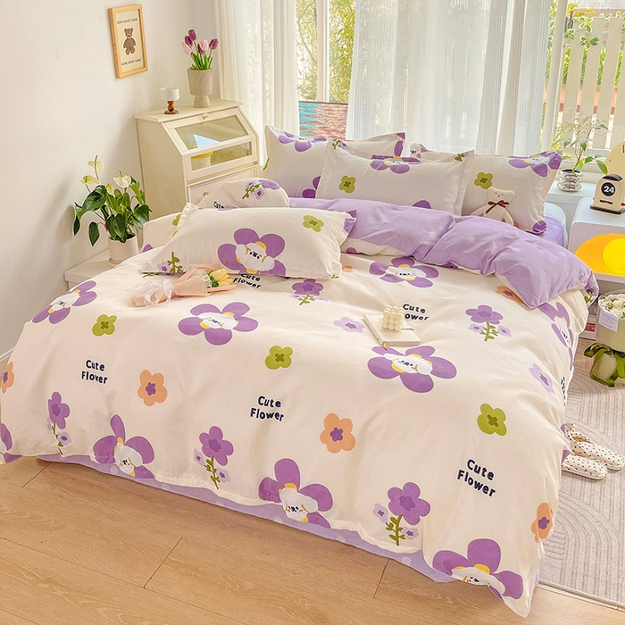 91家纺网 家纺一手货源 找家纺 文黛家居 2025新款植物羊绒亲肤小版花单被套 花香怡人-紫