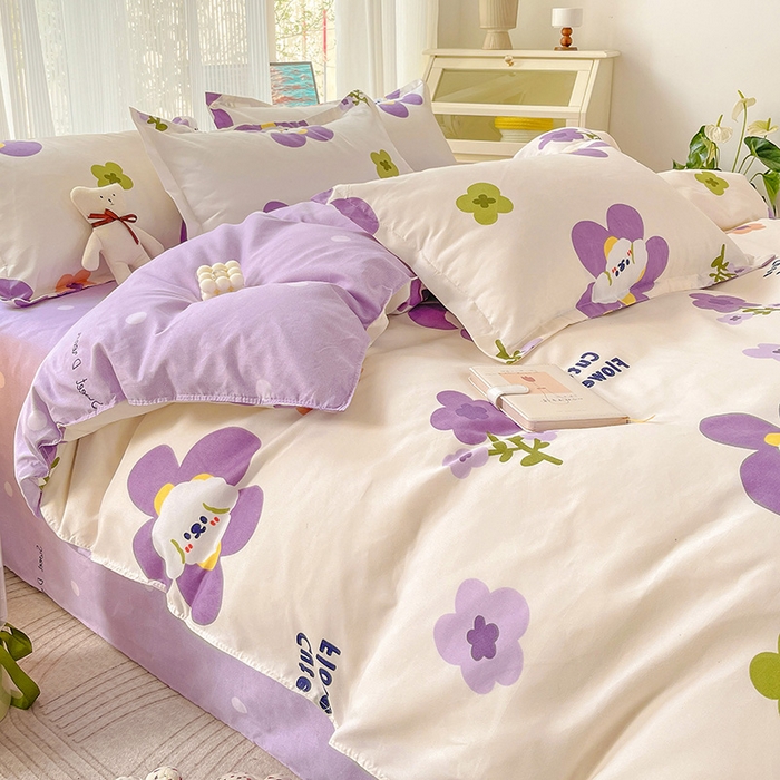 91家纺网 家纺一手货源 找家纺 文黛家居 2025新款植物羊绒亲肤小版花单被套 花香怡人-紫