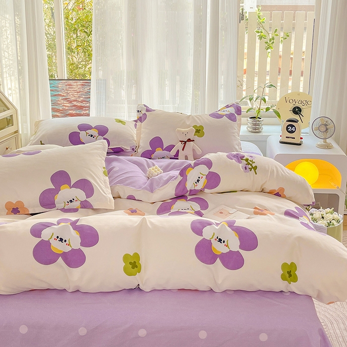 91家纺网 家纺一手货源 找家纺 文黛家居 2025新款植物羊绒亲肤小版花单被套 花香怡人-紫