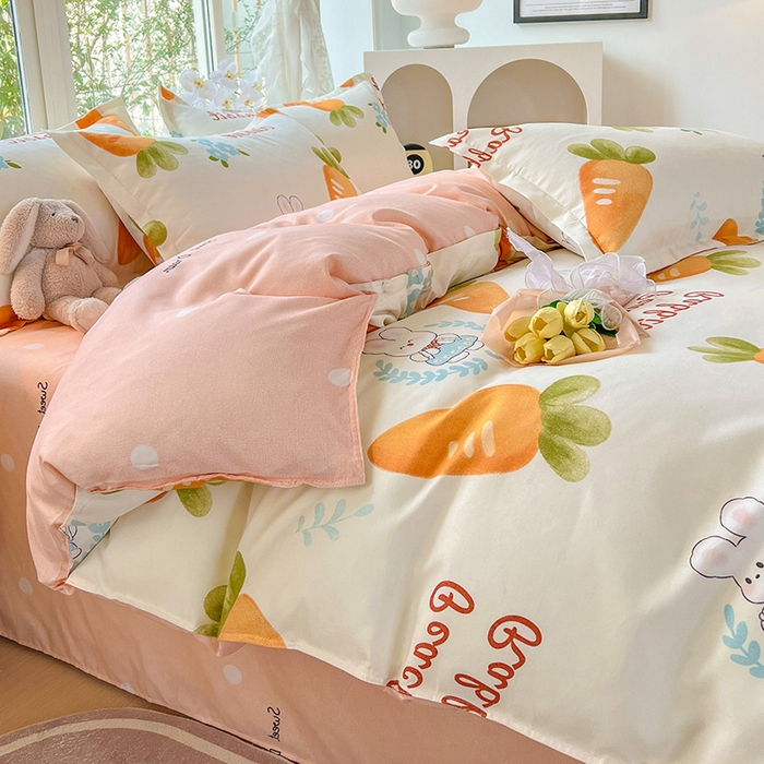 91家纺网 家纺一手货源 找家纺 文黛家居 2025新款植物羊绒亲肤小版花单被套 萝卜兔