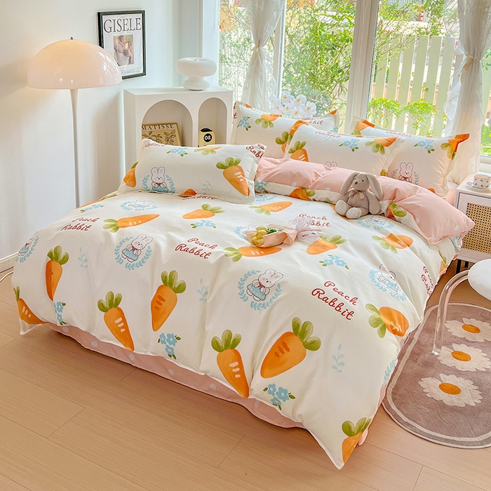 91家纺网 家纺一手货源 找家纺 文黛家居 2025新款植物羊绒亲肤小版花单被套 萝卜兔