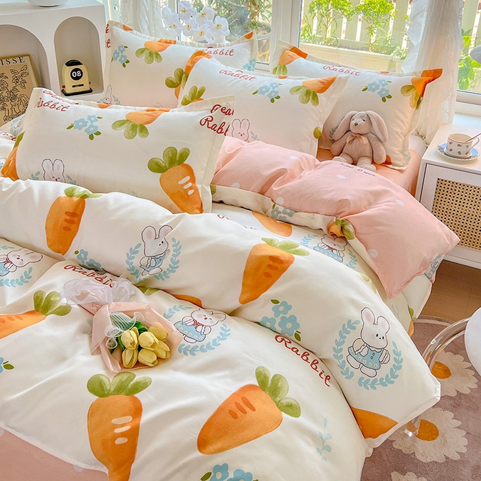 91家纺网 家纺一手货源 找家纺 文黛家居 2025新款植物羊绒亲肤小版花单被套 萝卜兔