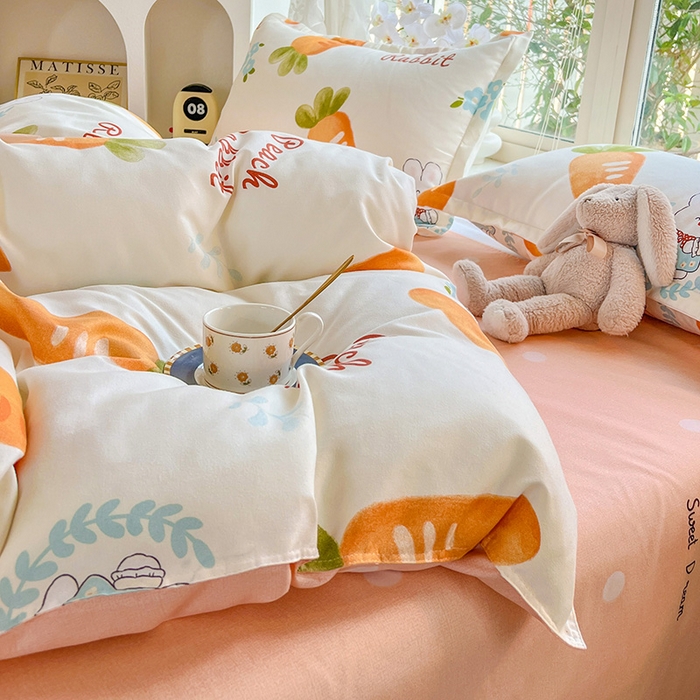 91家纺网 家纺一手货源 找家纺 文黛家居 2025新款植物羊绒亲肤小版花单被套 萝卜兔