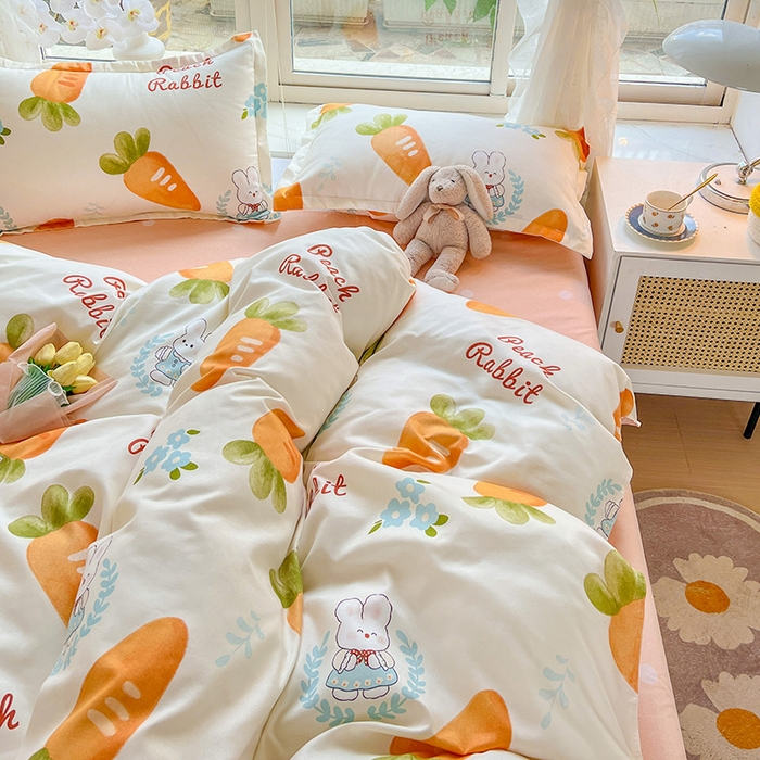 91家纺网 家纺一手货源 找家纺 文黛家居 2025新款植物羊绒亲肤小版花单被套 萝卜兔