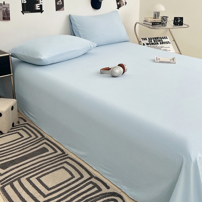 91家纺网 家纺一手货源 找家纺 优尚佳生活馆 2025新款亲肤水洗棉纯色单品床单 冰岛蓝