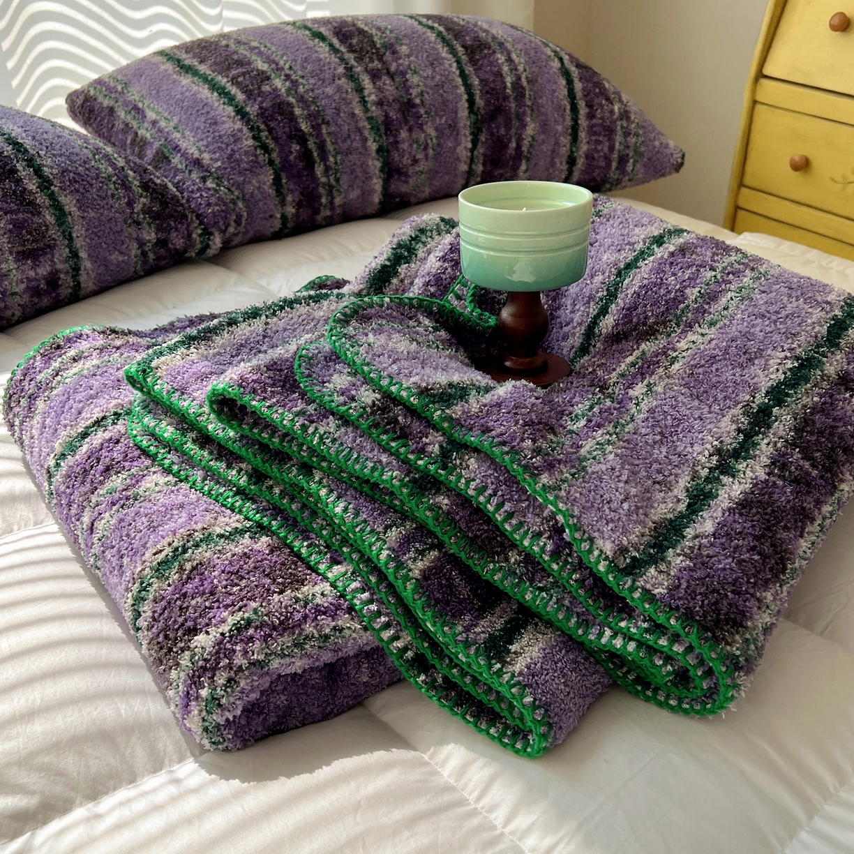 91家纺网 家纺一手货源 找家纺 舒隅家纺 A类高级感半边绒三角针毛毯毯子 黛弦-紫