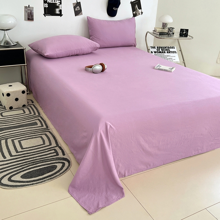 91家纺网 家纺一手货源 找家纺 优尚佳生活馆 2025新款亲肤水洗棉纯色单品床单 帝王紫