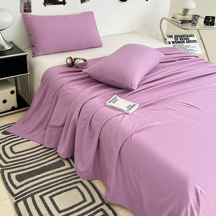 91家纺网 家纺一手货源 找家纺 优尚佳生活馆 2025新款亲肤水洗棉纯色单品床单 帝王紫