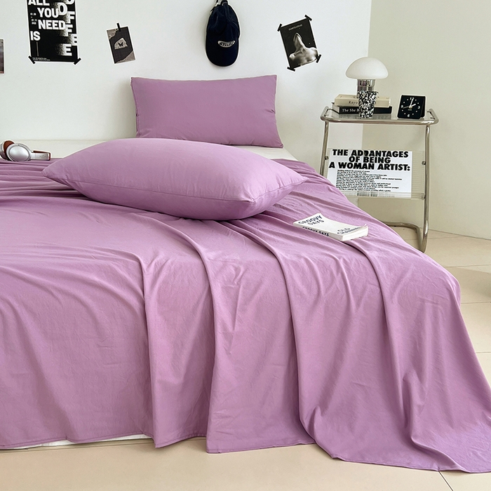 91家纺网 家纺一手货源 找家纺 优尚佳生活馆 2025新款亲肤水洗棉纯色单品床单 帝王紫