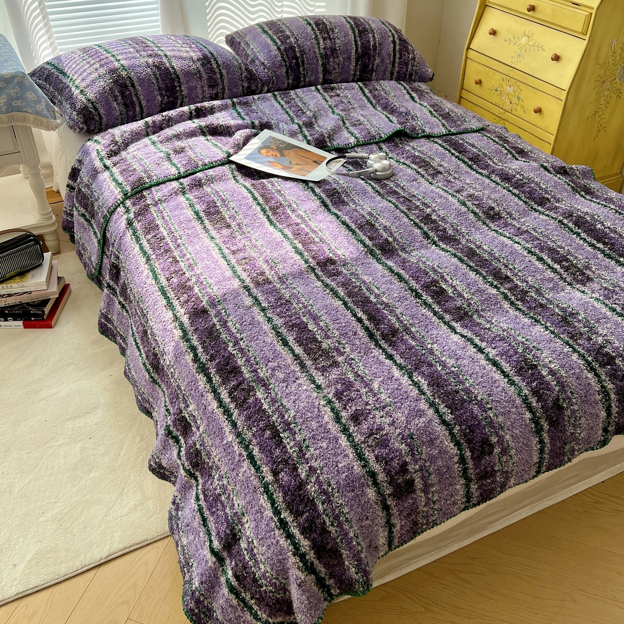 91家纺网 家纺一手货源 找家纺 舒隅家纺 A类高级感半边绒三角针毛毯毯子 黛弦-紫