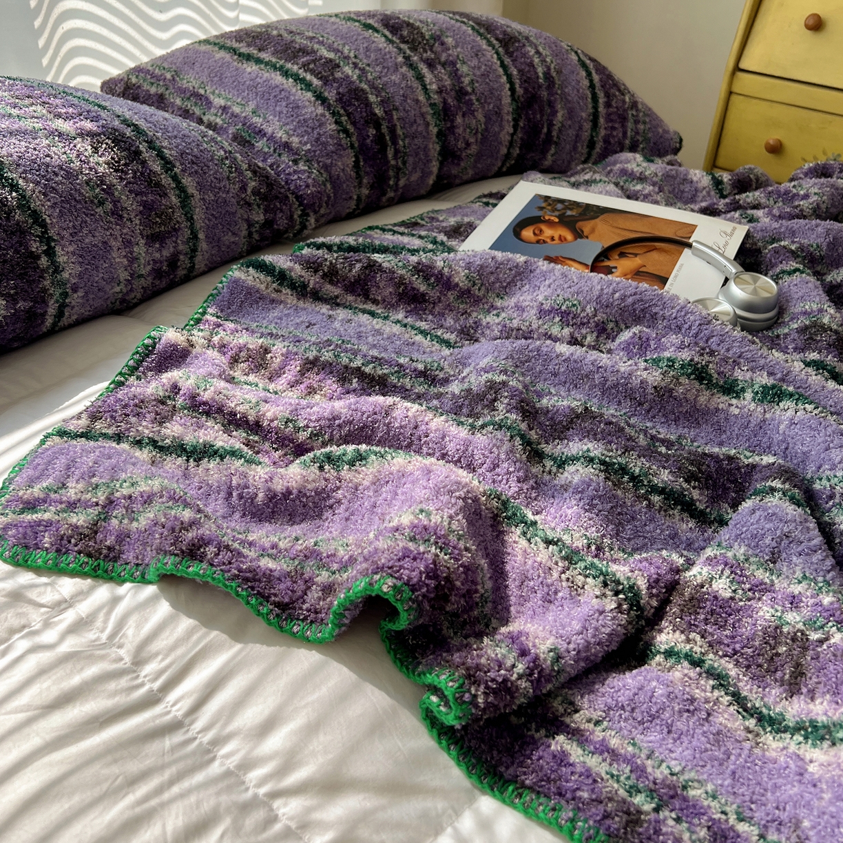 91家纺网 家纺一手货源 找家纺 舒隅家纺 A类高级感半边绒三角针毛毯毯子 黛弦-紫