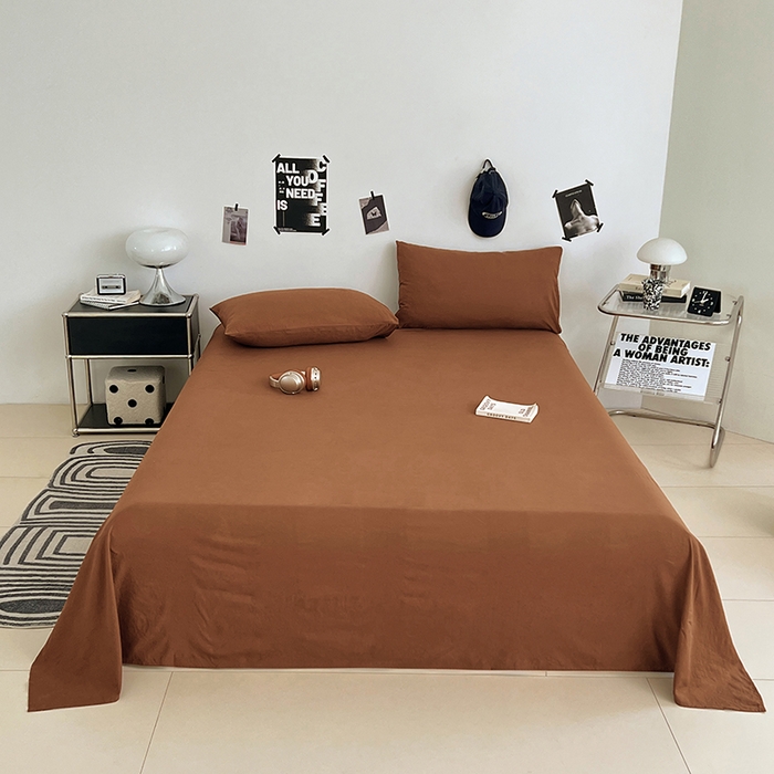 91家纺网 家纺一手货源 找家纺 优尚佳生活馆 2025新款亲肤水洗棉纯色单品床单 琥珀棕