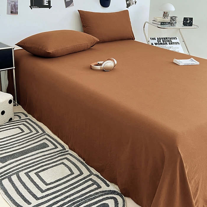 91家纺网 家纺一手货源 找家纺 优尚佳生活馆 2025新款亲肤水洗棉纯色单品床单 琥珀棕