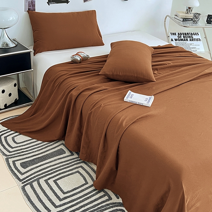91家纺网 家纺一手货源 找家纺 优尚佳生活馆 2025新款亲肤水洗棉纯色单品床单 琥珀棕