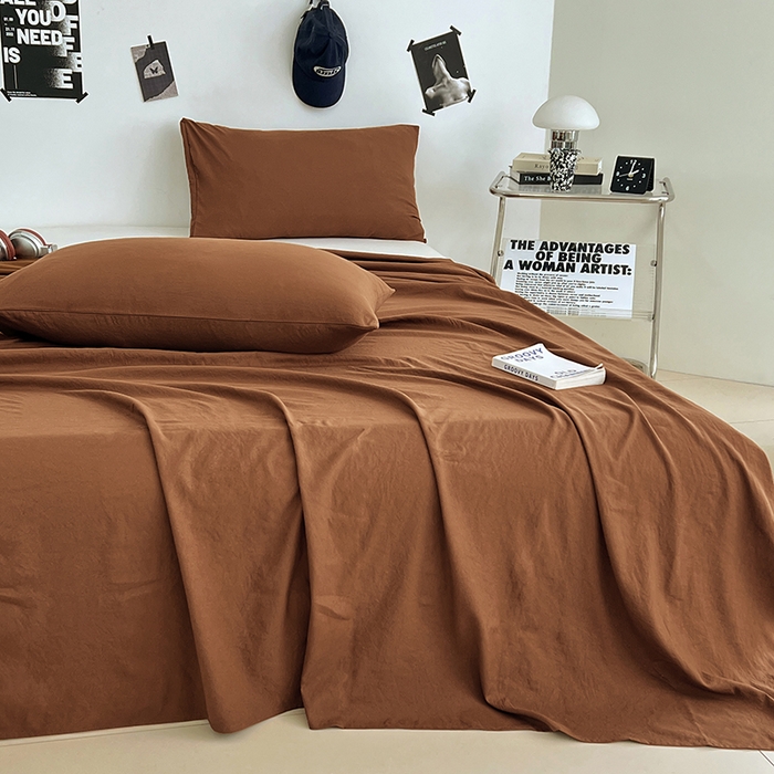 91家纺网 家纺一手货源 找家纺 优尚佳生活馆 2025新款亲肤水洗棉纯色单品床单 琥珀棕