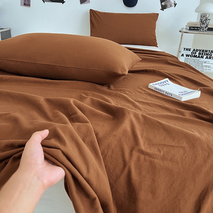 91家纺网 家纺一手货源 找家纺 优尚佳生活馆 2025新款亲肤水洗棉纯色单品床单 琥珀棕