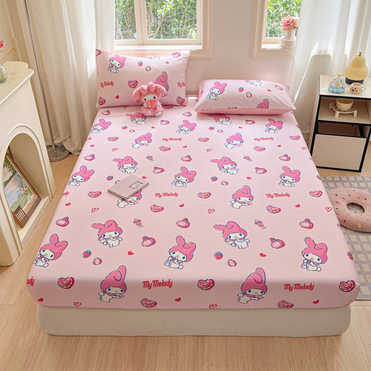 博雅 2025春夏新款三丽欧小版全棉纯棉单品床笠床笠单件单床笠 爱心草莓美乐蒂