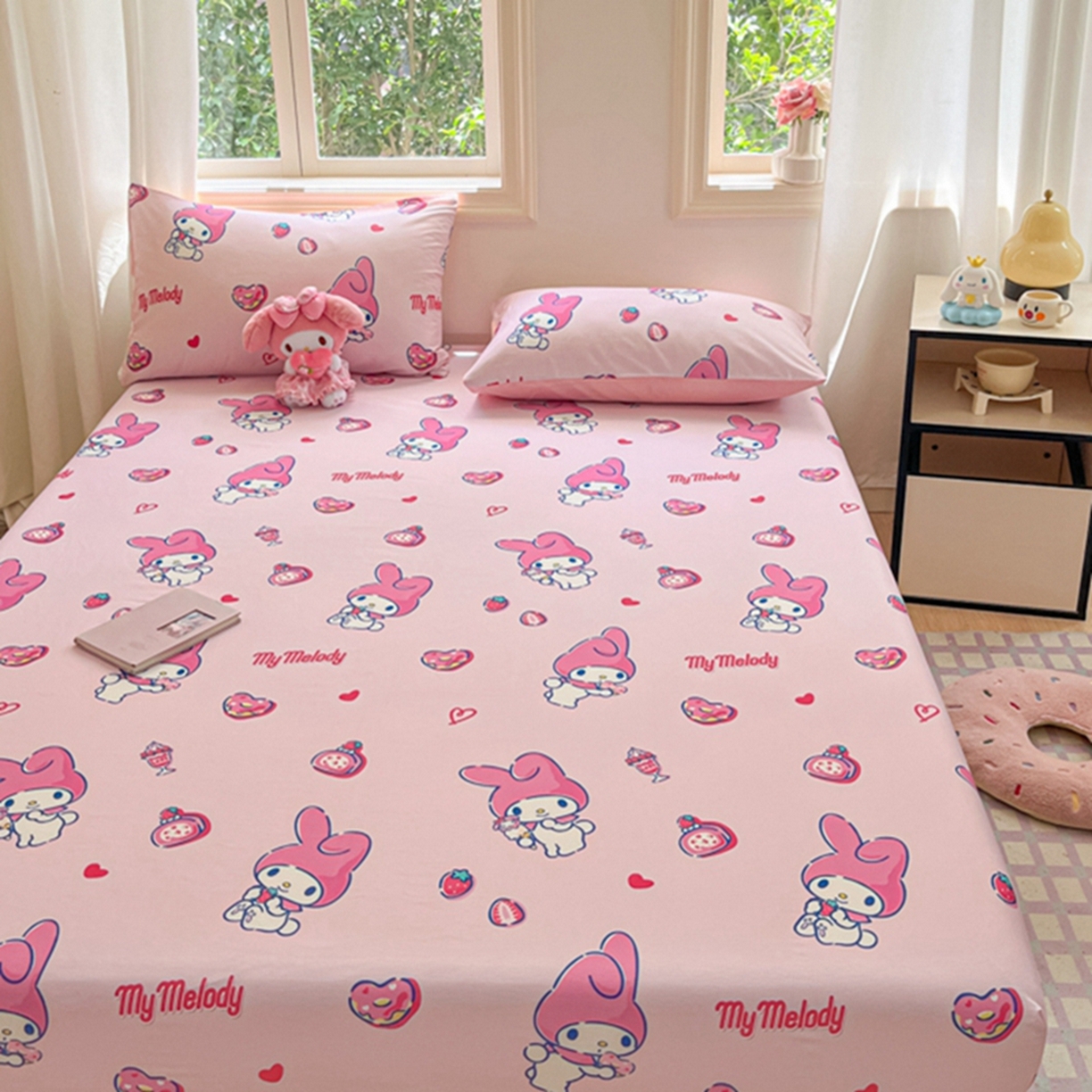 91家纺网 家纺一手货源 找家纺 博雅 2025春夏新款三丽欧小版全棉纯棉单品床笠床笠单件单床笠 爱心草莓美乐蒂