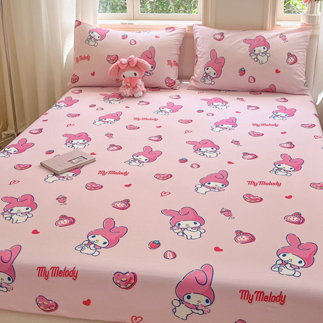 91家纺网 家纺一手货源 找家纺 博雅 2025春夏新款三丽欧小版全棉纯棉单品床笠床笠单件单床笠 爱心草莓美乐蒂