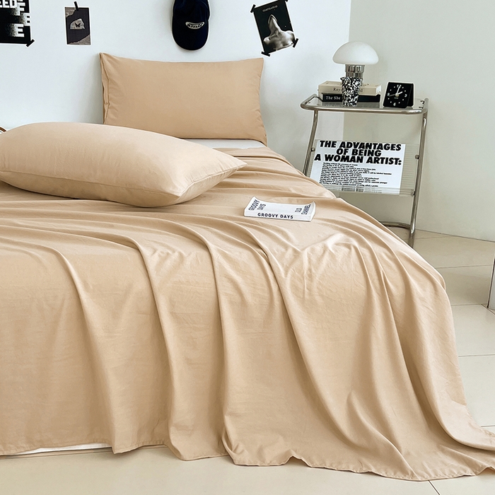 91家纺网 家纺一手货源 找家纺 优尚佳生活馆 2025新款亲肤水洗棉纯色单品床单 伦敦咖