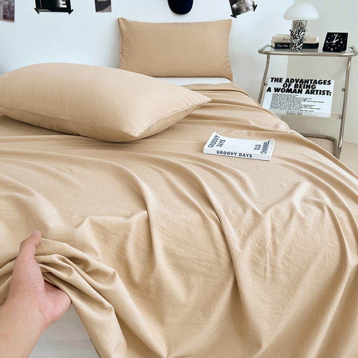 91家纺网 家纺一手货源 找家纺 优尚佳生活馆 2025新款亲肤水洗棉纯色单品床单 伦敦咖