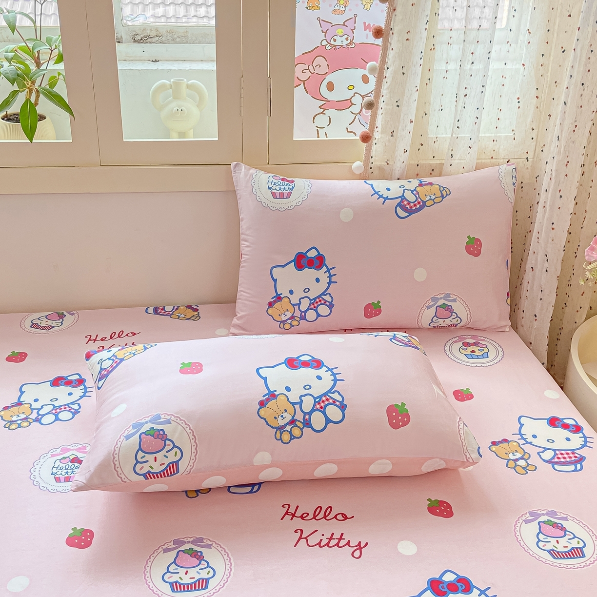 91家纺网 家纺一手货源 找家纺 博雅 2025春夏新款三丽欧小版全棉纯棉单品床笠床笠单件单床笠 草莓蛋糕KT