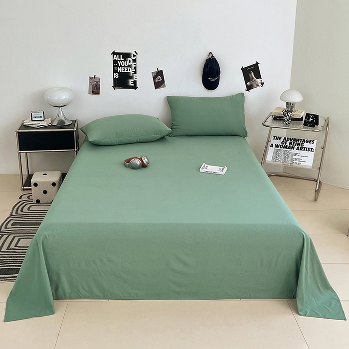 91家纺网 家纺一手货源 找家纺 优尚佳生活馆 2025新款亲肤水洗棉纯色单品床单 麦苗绿