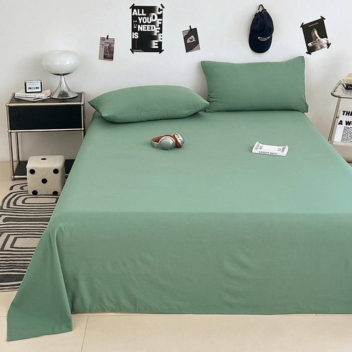 91家纺网 家纺一手货源 找家纺 优尚佳生活馆 2025新款亲肤水洗棉纯色单品床单 麦苗绿