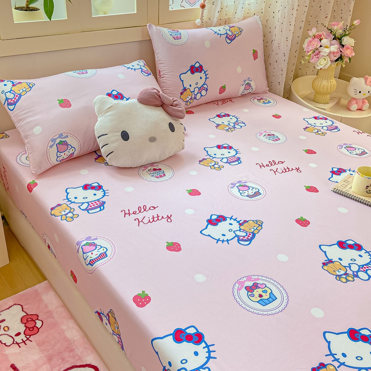 91家纺网 家纺一手货源 找家纺 博雅 2025春夏新款三丽欧小版全棉纯棉单品床笠床笠单件单床笠 草莓蛋糕KT