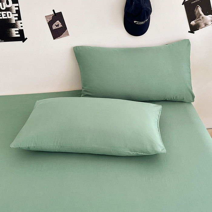 91家纺网 家纺一手货源 找家纺 优尚佳生活馆 2025新款亲肤水洗棉纯色单品床单 麦苗绿