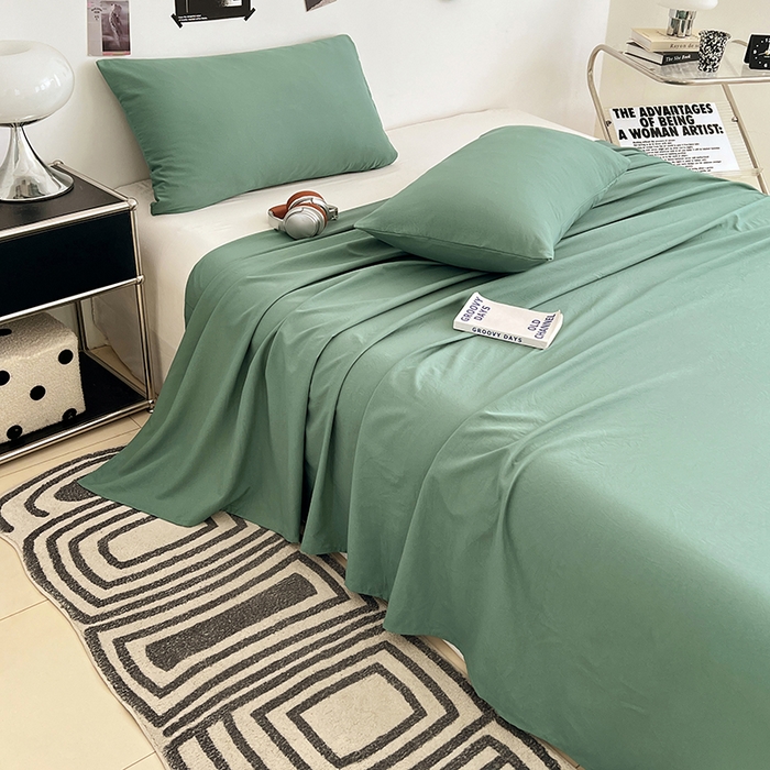 91家纺网 家纺一手货源 找家纺 优尚佳生活馆 2025新款亲肤水洗棉纯色单品床单 麦苗绿