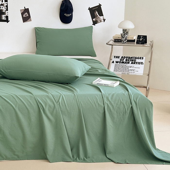 91家纺网 家纺一手货源 找家纺 优尚佳生活馆 2025新款亲肤水洗棉纯色单品床单 麦苗绿