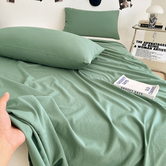 91家纺网 家纺一手货源 找家纺 优尚佳生活馆 2025新款亲肤水洗棉纯色单品床单 麦苗绿