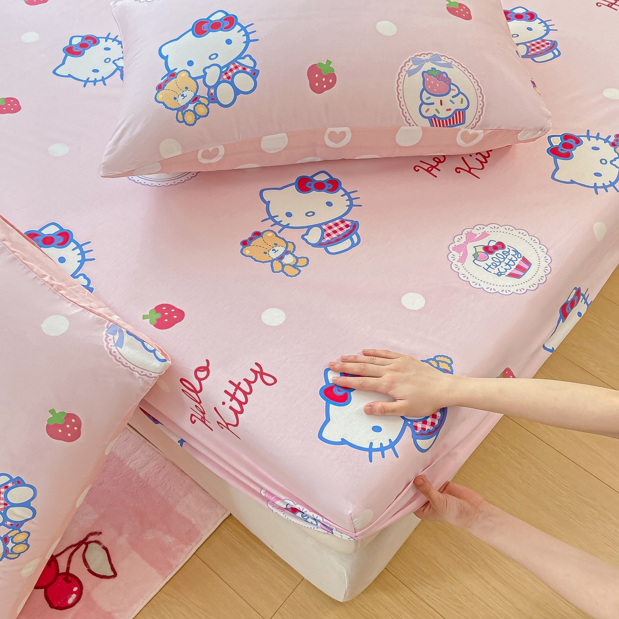 91家纺网 家纺一手货源 找家纺 博雅 2025春夏新款三丽欧小版全棉纯棉单品床笠床笠单件单床笠 草莓蛋糕KT