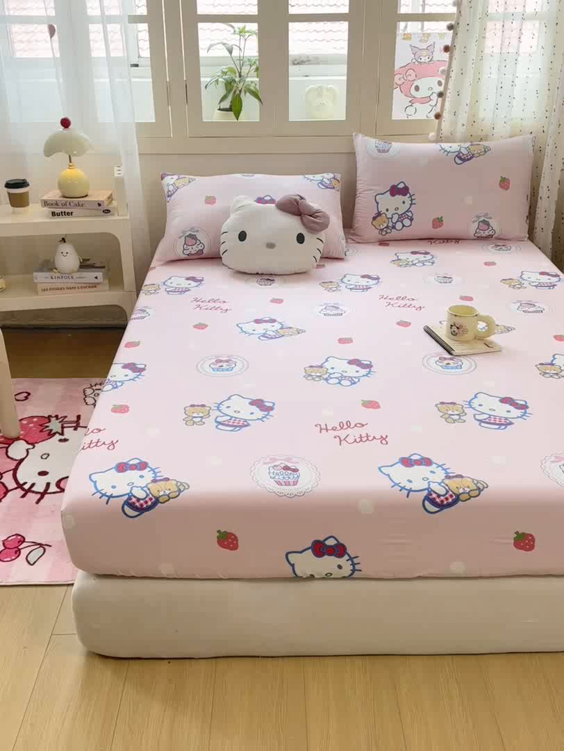 91家纺网 家纺一手货源 找家纺 博雅 2025春夏新款三丽欧小版全棉纯棉单品床笠床笠单件单床笠 草莓蛋糕KT