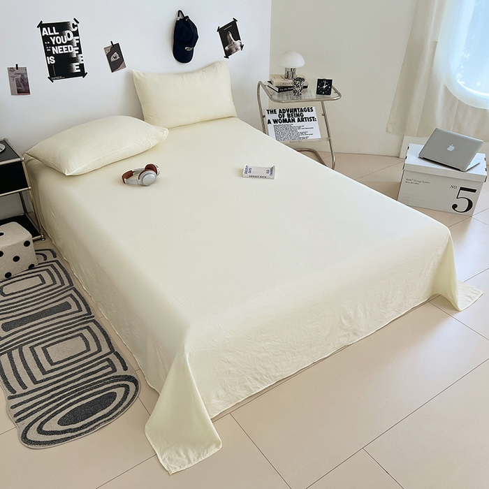 91家纺网 家纺一手货源 找家纺 优尚佳生活馆 2025新款亲肤水洗棉纯色单品床单 奶酪白