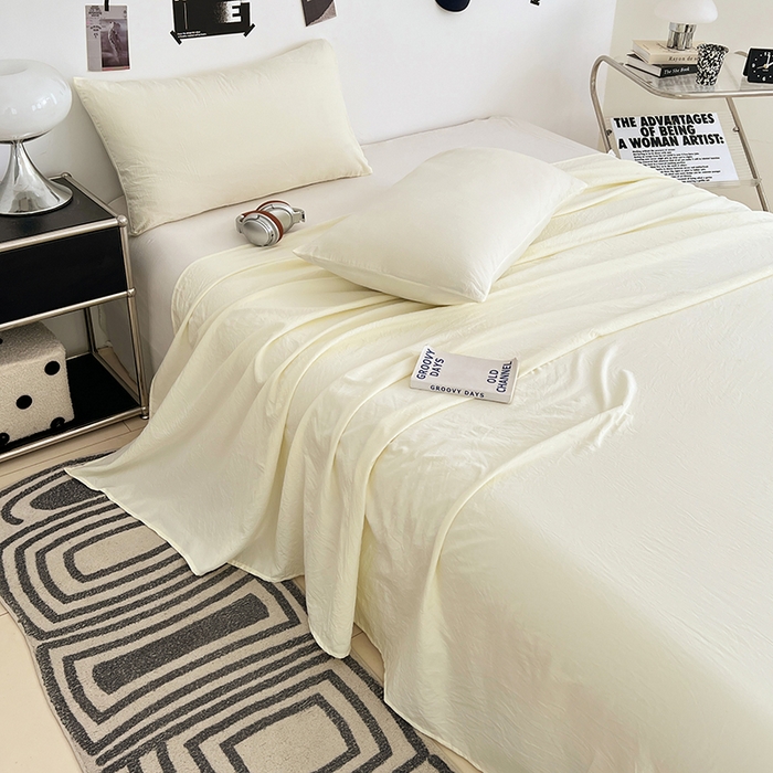 91家纺网 家纺一手货源 找家纺 优尚佳生活馆 2025新款亲肤水洗棉纯色单品床单 奶酪白