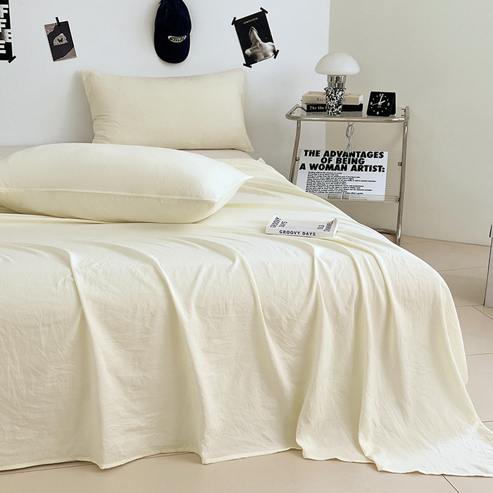 91家纺网 家纺一手货源 找家纺 优尚佳生活馆 2025新款亲肤水洗棉纯色单品床单 奶酪白