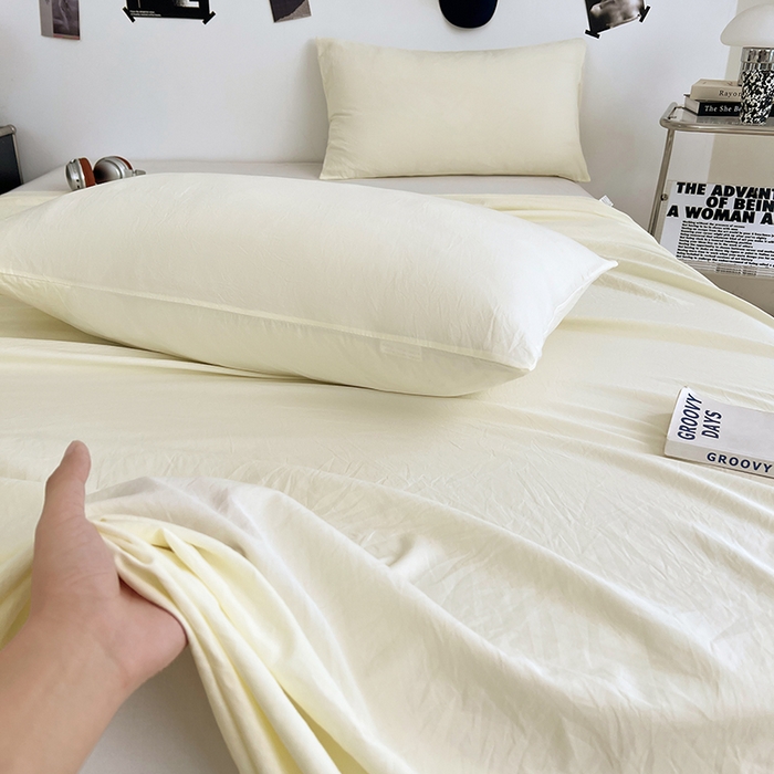 91家纺网 家纺一手货源 找家纺 优尚佳生活馆 2025新款亲肤水洗棉纯色单品床单 奶酪白