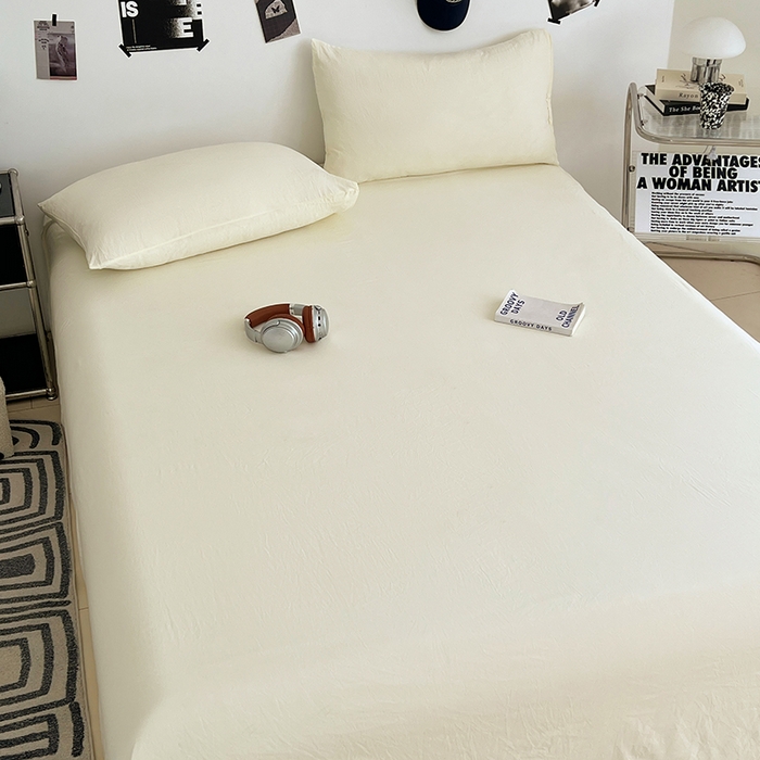 91家纺网 家纺一手货源 找家纺 优尚佳生活馆 2025新款亲肤水洗棉纯色单品床单 奶酪白
